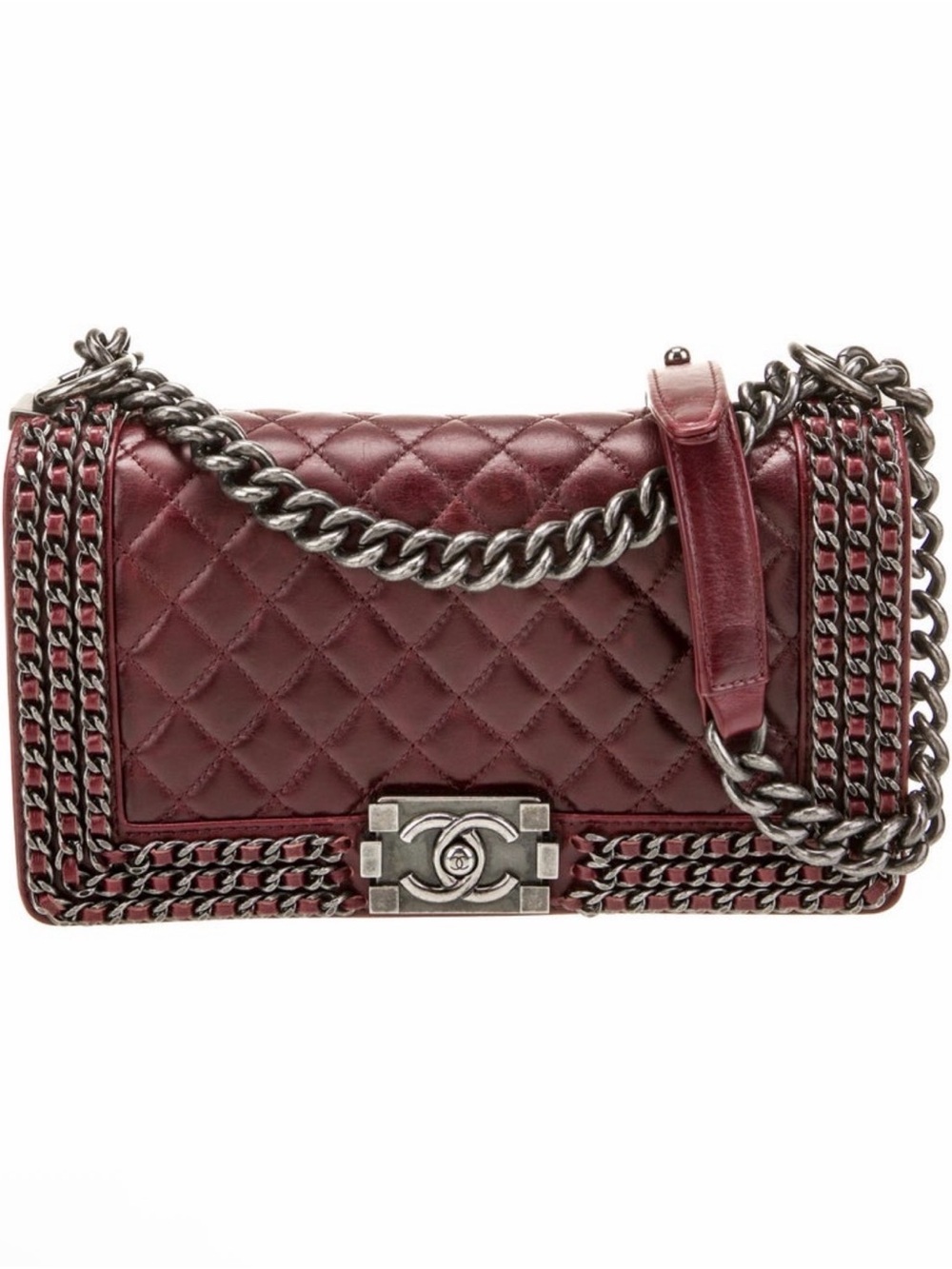 CHANEL Quilted Lambskin Shoulder Bag in Deep Wine